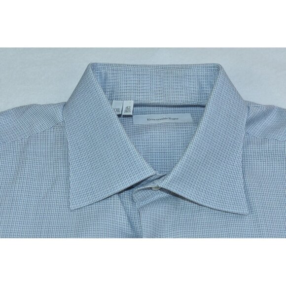 Ermenegildo Zegna Dress Men's Shirt Size 16.5 42 XXL Blue Square Woven Button Up - Picture 2 of 12